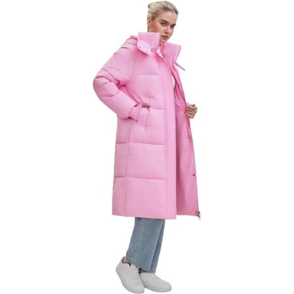 Long Puffer Jacket for Women, Pink - Picture 4 of 6